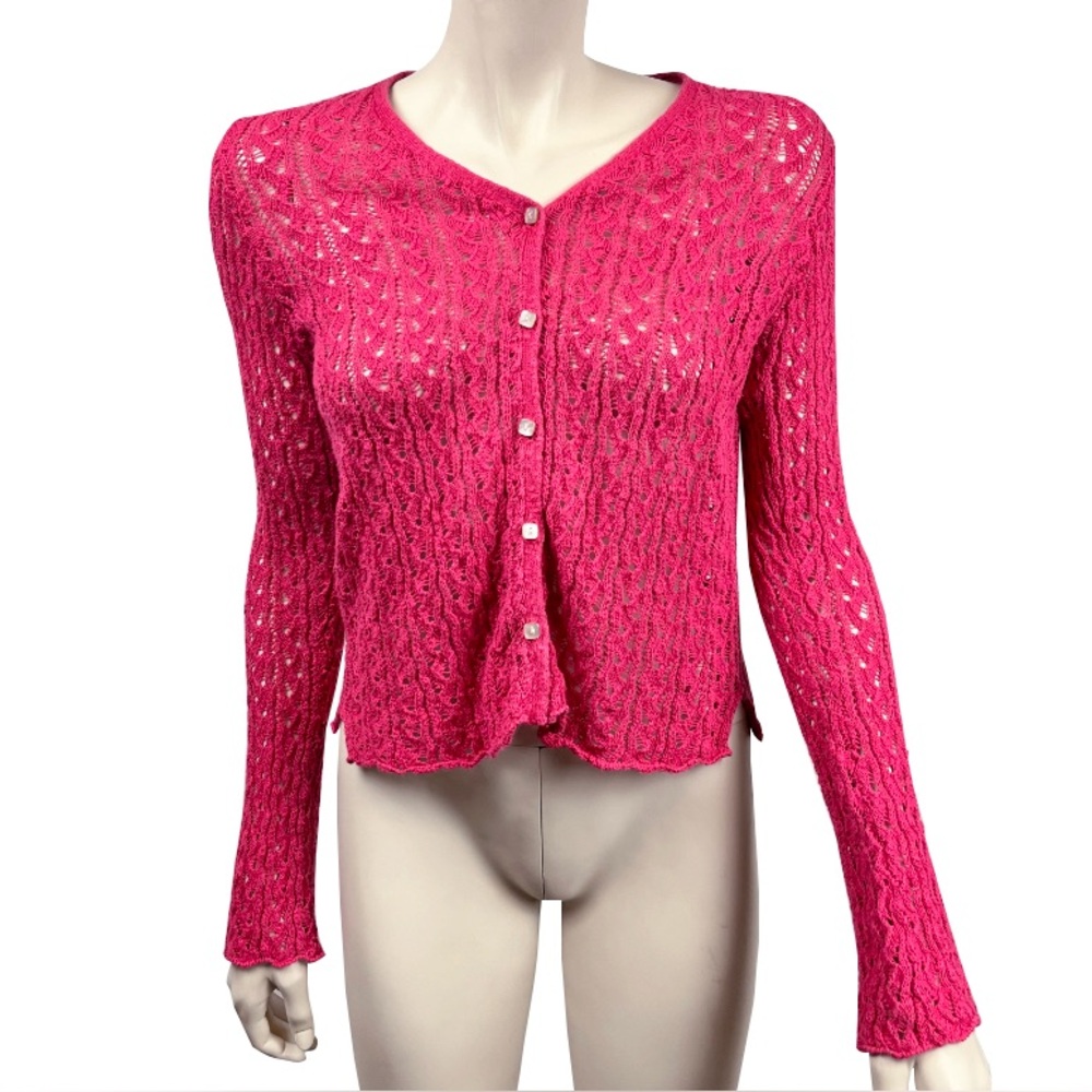 J. Jill Coral Pink Loose Knit Button Front Cardigan Sweater